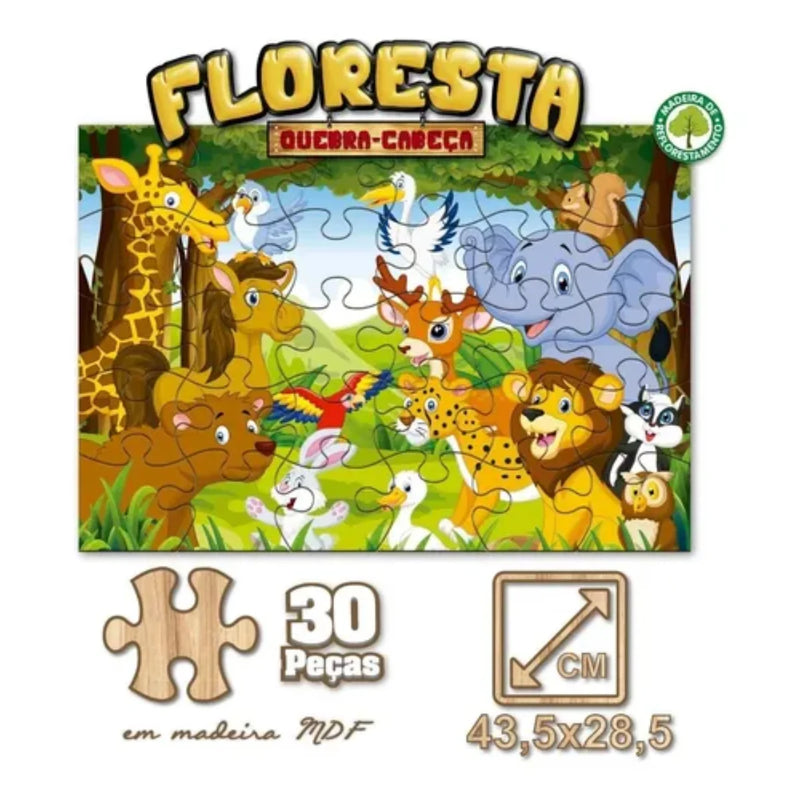 Quebra-cabeça Infantil Madeira Mdf 30 Peças Animais da Floresta