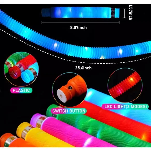 1 Pop Tube Tubo Com Led Fidget Toy Descompressão Sensorial Anti Stress