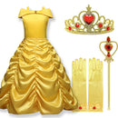 2024 Cosplay Belle Princess Dress Girls Dresses For Beauty and the beast Kids Party Clothing Magic stick crown Children Costume