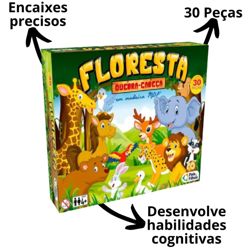 Quebra-cabeça Infantil Madeira Mdf 30 Peças Animais da Floresta