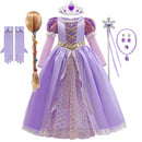 Rapunzal Princess Girl Dress Cosplay Tangled Halloween Party Vestido Kids Birthday Christmas 2-10T