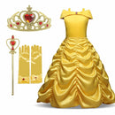 2024 Cosplay Belle Princess Dress Girls Dresses For Beauty and the beast Kids Party Clothing Magic stick crown Children Costume