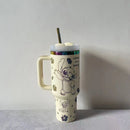 Copo térmico Stitch para café com canudo de aço inoxidável