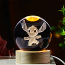 Stitch - Luminária De Mesa Bola De Cristal 3d Base Madeira